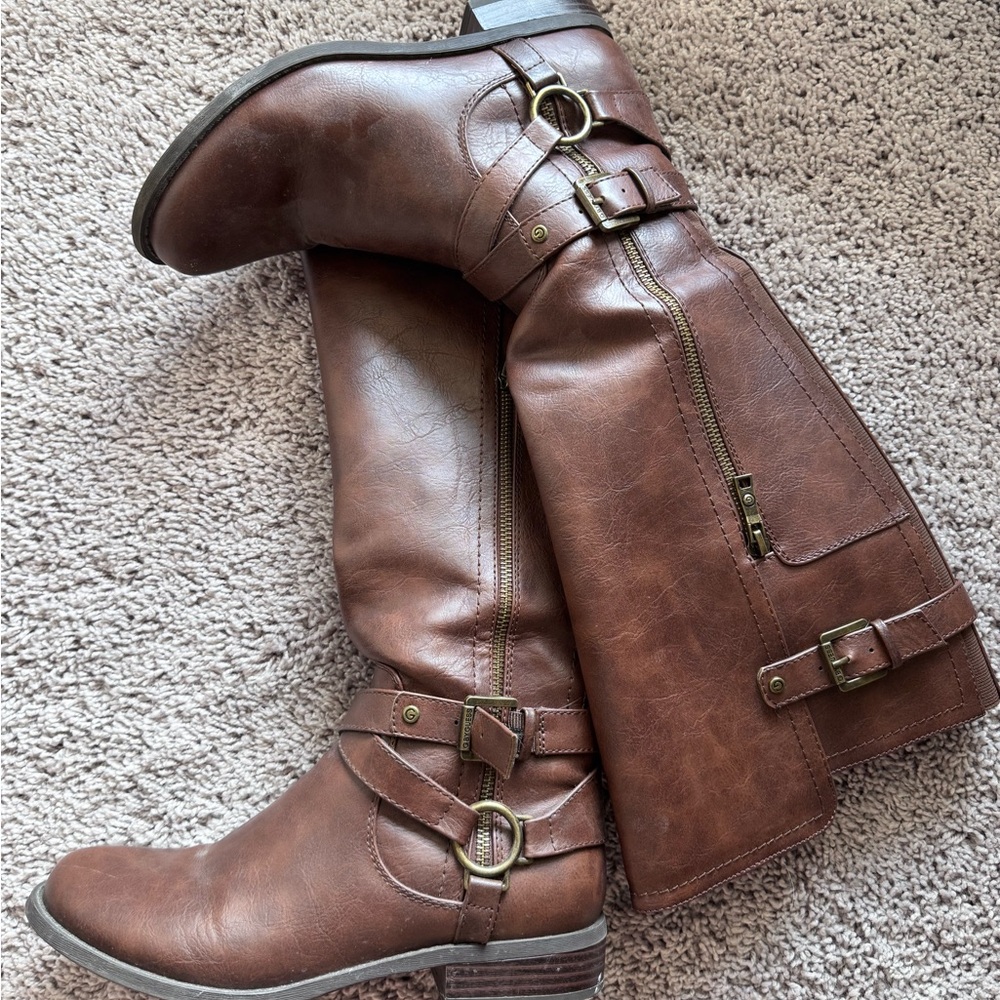 G by Guess Brown Heeled Boots with Buckle Details
